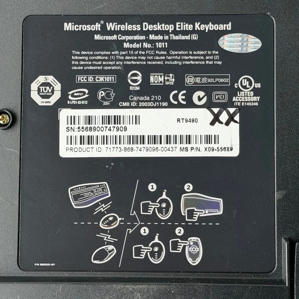 Microsoft Wireless Desktop Elite Ergonomic Keyboard Model 1011 *Missing Dongle*